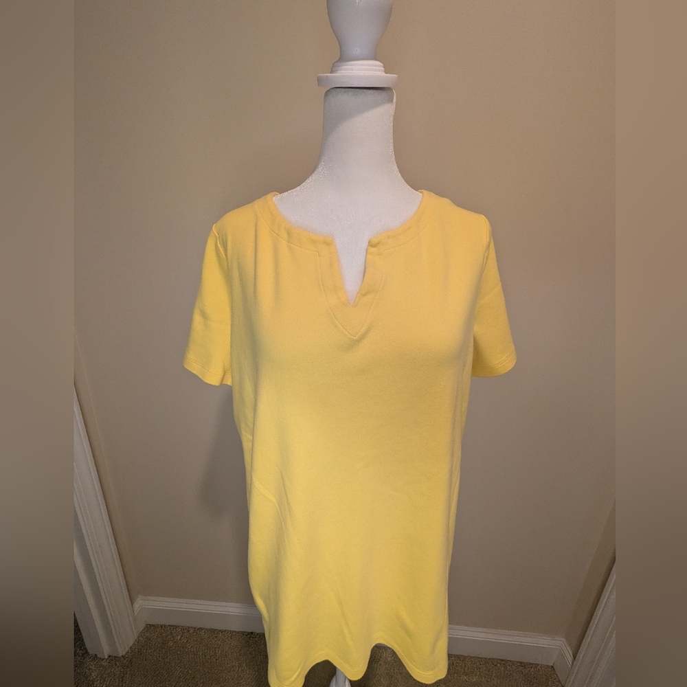 Kim Rogers Perfectly Soft Canary Yellow Split Neck Tee